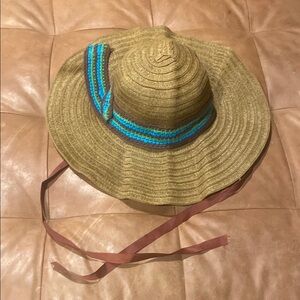 Wide Brim Straw Hat by Collection Eighteen with Blue and Green Accents
